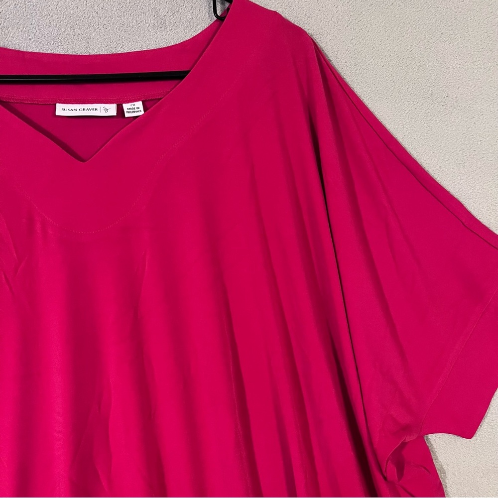 Susan Graver 2X Oversized Liquid Knit Top Dark Pink Solid Womens Plus - Picture 3 of 5